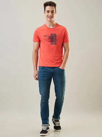 Hot Coral Orange Graphic Print T-Shirt Tim Paris