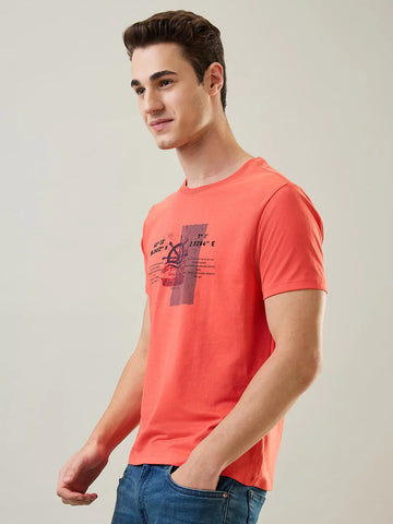 Hot Coral Orange Graphic Print T-Shirt Tim Paris