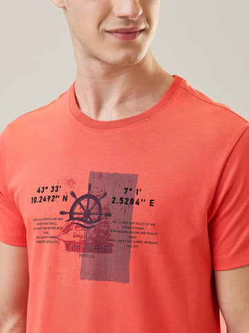 Hot Coral Orange Graphic Print T-Shirt Tim Paris