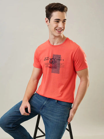Hot Coral Orange Graphic Print T-Shirt Tim Paris