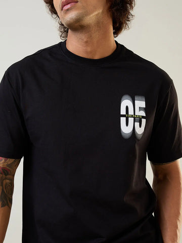 Black Printed Relaxed Fit T-Shirt Tim Paris