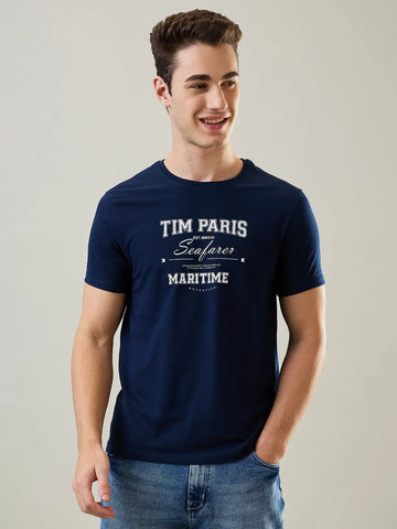 Dress Blue Round Neck Graphic Print T-Shirt Tim Paris