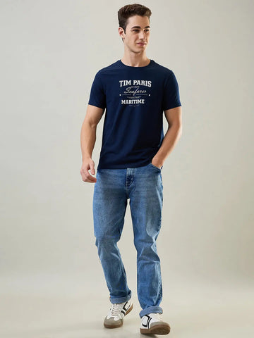 Dress Blue Round Neck Graphic Print T-Shirt Tim Paris