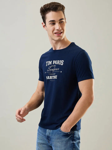Dress Blue Round Neck Graphic Print T-Shirt Tim Paris