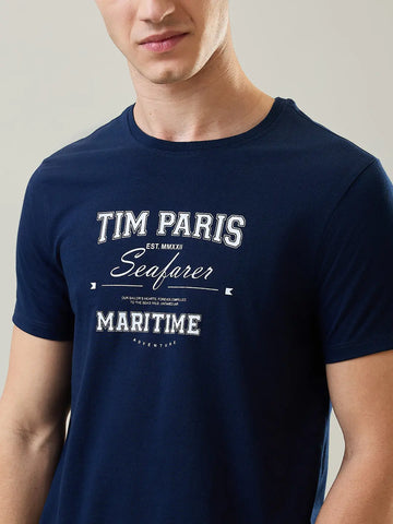 Dress Blue Round Neck Graphic Print T-Shirt Tim Paris
