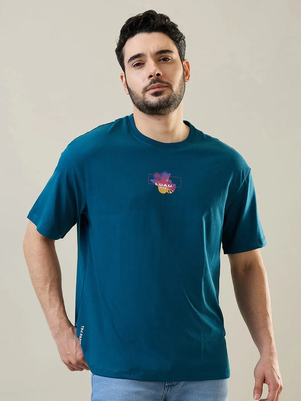 Blue Coral Round Neck Graphic Print T-Shirt Tim Paris