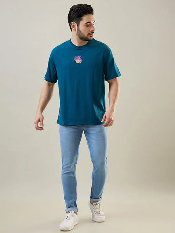 Blue Coral Round Neck Graphic Print T-Shirt Tim Paris