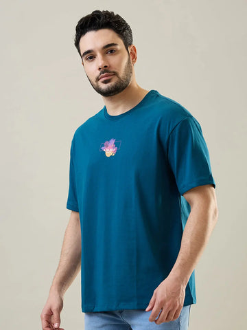 Blue Coral Round Neck Graphic Print T-Shirt Tim Paris