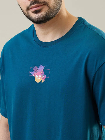 Blue Coral Round Neck Graphic Print T-Shirt Tim Paris