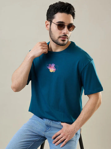 Blue Coral Round Neck Graphic Print T-Shirt Tim Paris