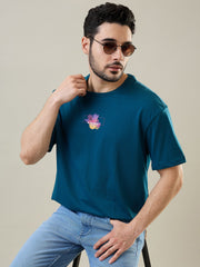 Blue Coral Round Neck Graphic Print T-Shirt