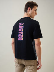 Jet Black Printed Relaxed Fit T-Shirt