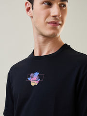 Jet Black Printed Relaxed Fit T-Shirt