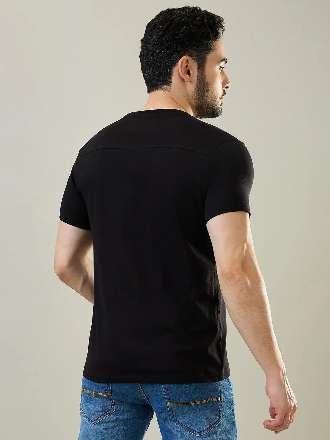Black Graphic Print Round Neck T-Shirt Tim Paris