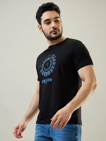 Black Graphic Print Round Neck T-Shirt Tim Paris