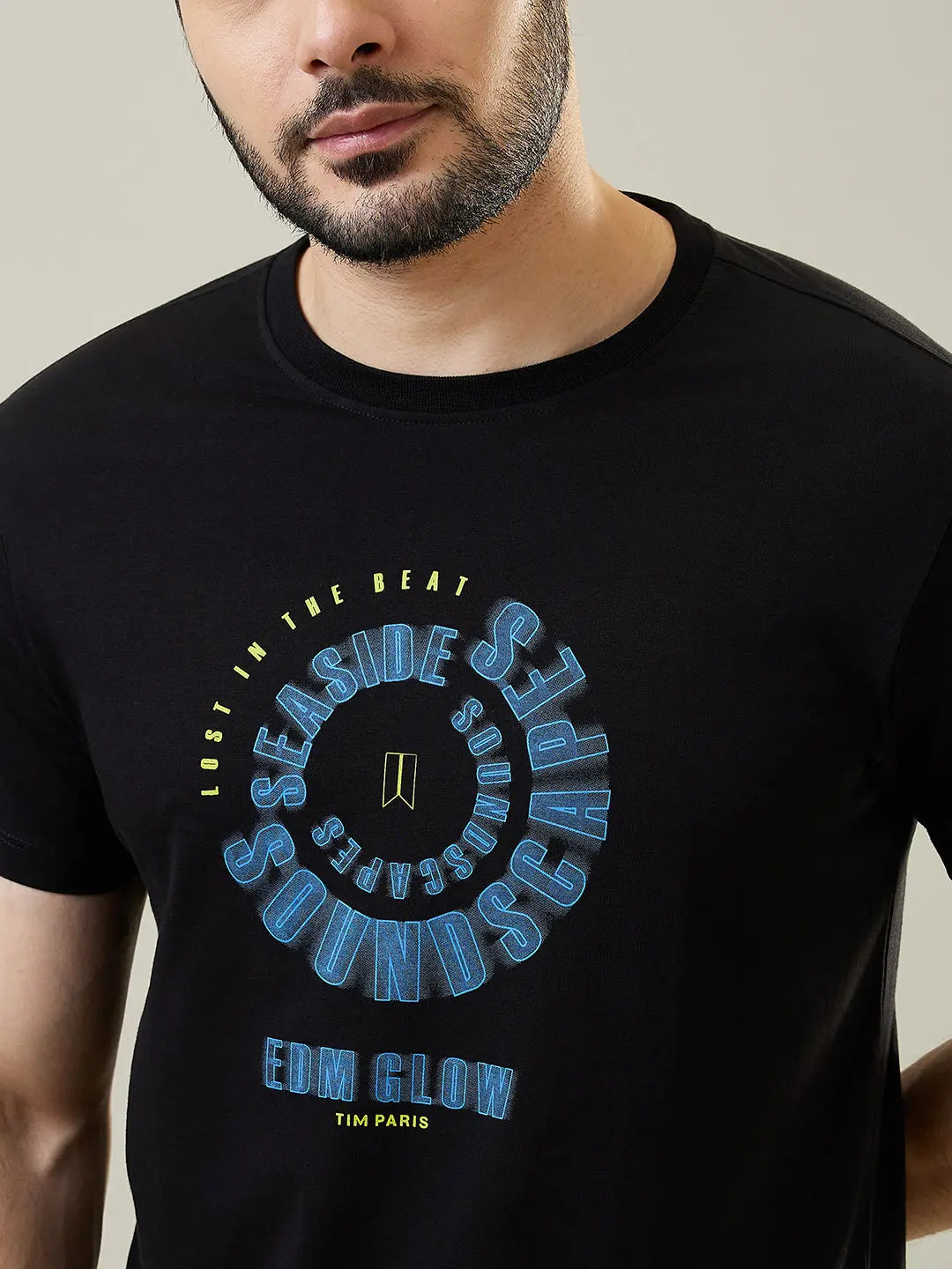 Black Graphic Print Round Neck T-Shirt Tim Paris