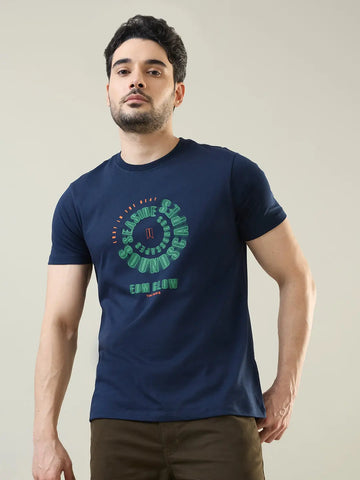 Blue Graphic Print Regular Fit T-shirt Tim Paris