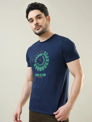 Blue Graphic Print Regular Fit T-shirt Tim Paris