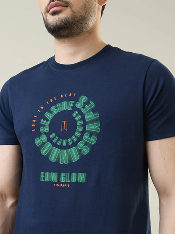 Blue Graphic Print Regular Fit T-shirt Tim Paris