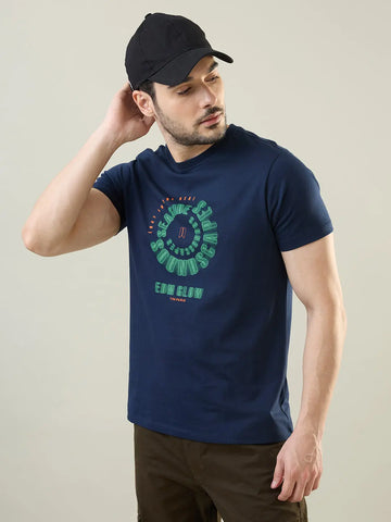 Blue Graphic Print Regular Fit T-shirt Tim Paris