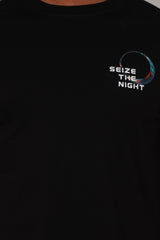 Black Round Neck Printed T-Shirt