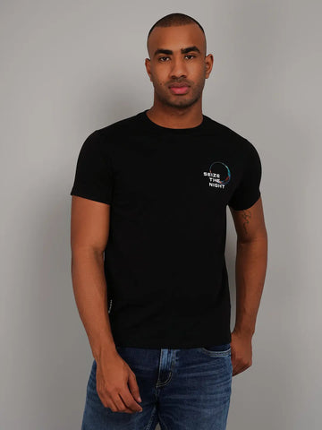 Black Round Neck Printed T-Shirt Tim Paris