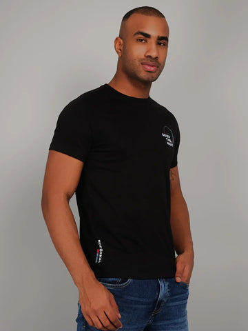 Black Round Neck Printed T-Shirt Tim Paris