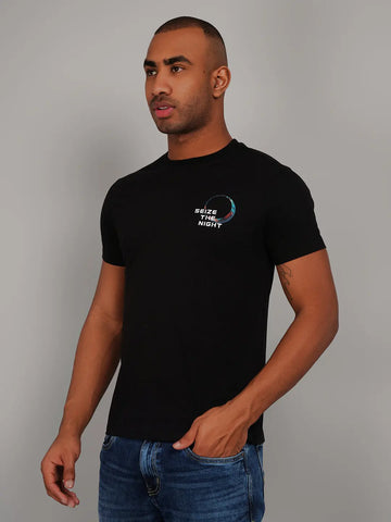Black Round Neck Printed T-Shirt Tim Paris