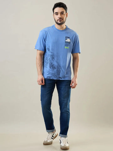 Robbia Blue Printed Relaxed Fit T-Shirt Tim Paris