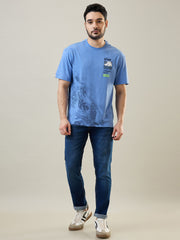 Robbia Blue Printed Relaxed Fit T-Shirt