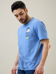 Robbia Blue Printed Relaxed Fit T-Shirt