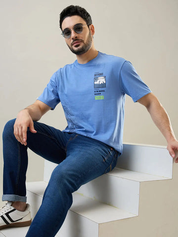 Robbia Blue Printed Relaxed Fit T-Shirt Tim Paris