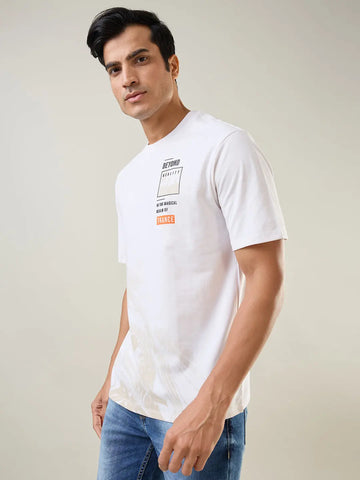 White Graphic Printed Round Neck Tim Paris
