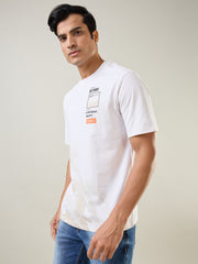 White Graphic Printed Round Neck
