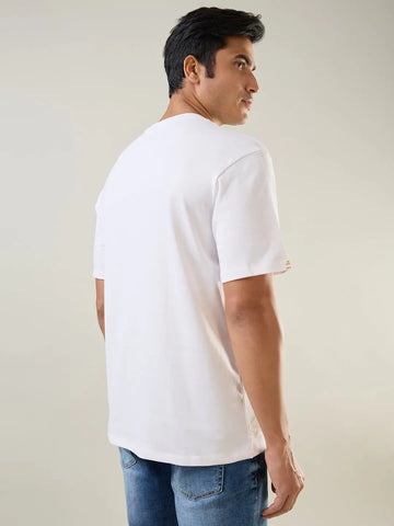 White Graphic Printed Round Neck Tim Paris