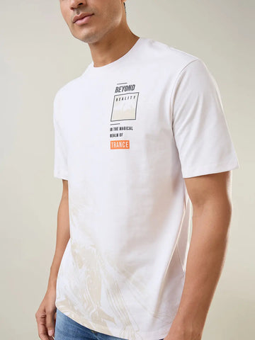 White Graphic Printed Round Neck Tim Paris