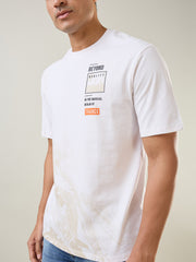 White Graphic Printed Round Neck