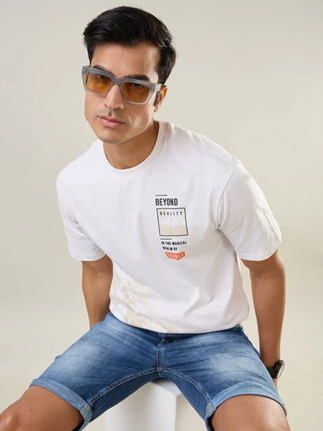 White Graphic Printed Round Neck Tim Paris