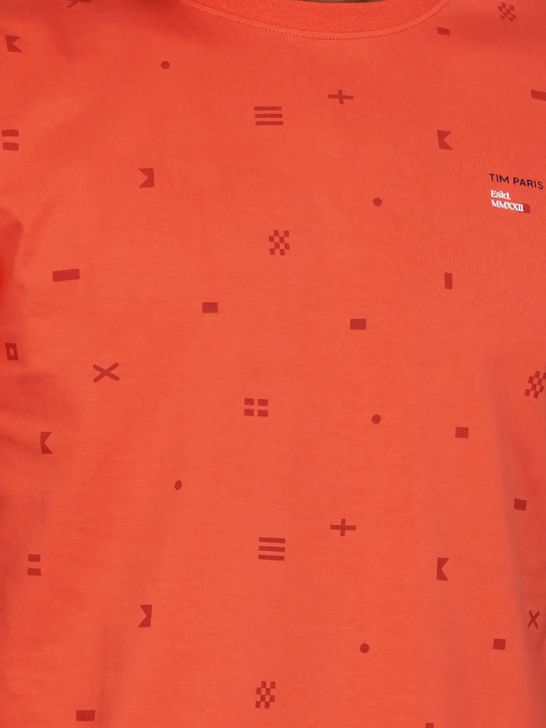 Hot Coral Pink Round Neck AOP Print T-Shirt Tim Paris