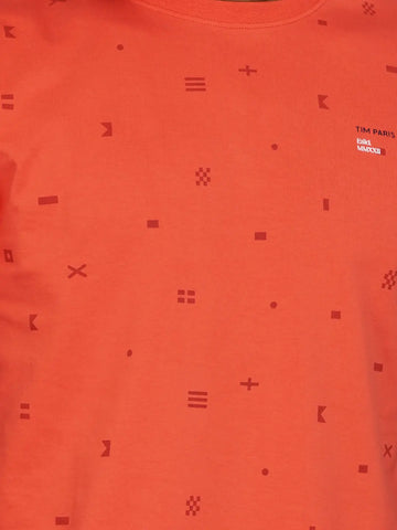 Hot Coral Pink Round Neck AOP Print T-Shirt Tim Paris