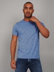 Riverside Blue Round Neck AOP Print T-Shirt