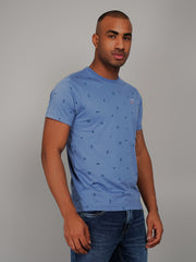 Riverside Blue Round Neck AOP Print T-Shirt