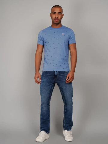 Riverside Blue Round Neck AOP Print T-Shirt Tim Paris