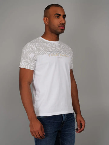 Grey Printed Regular Fit T-Shirt Tim Paris