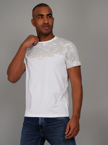 Grey Printed Regular Fit T-Shirt Tim Paris