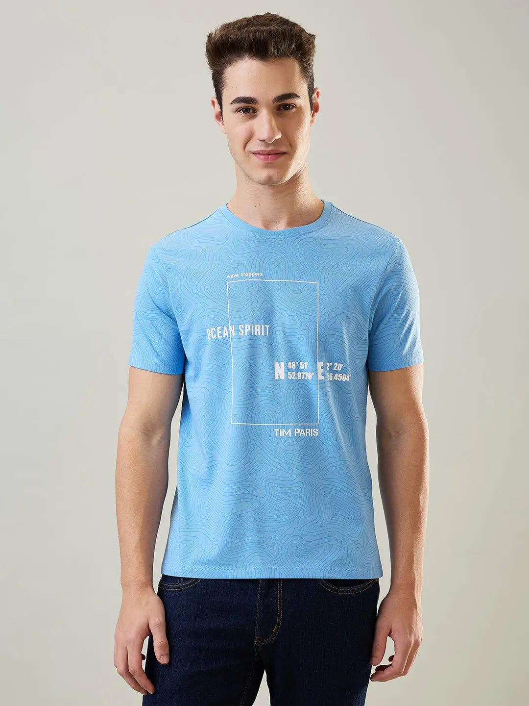 Ocean Spirit Sky Blue Printed T-Shirt Tim Paris
