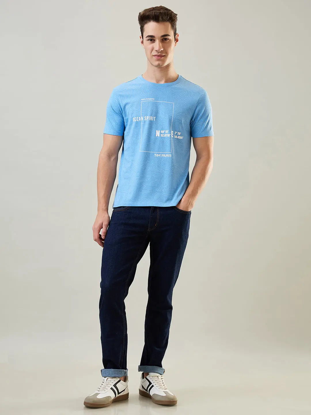 Ocean Spirit Sky Blue Printed T-Shirt Tim Paris