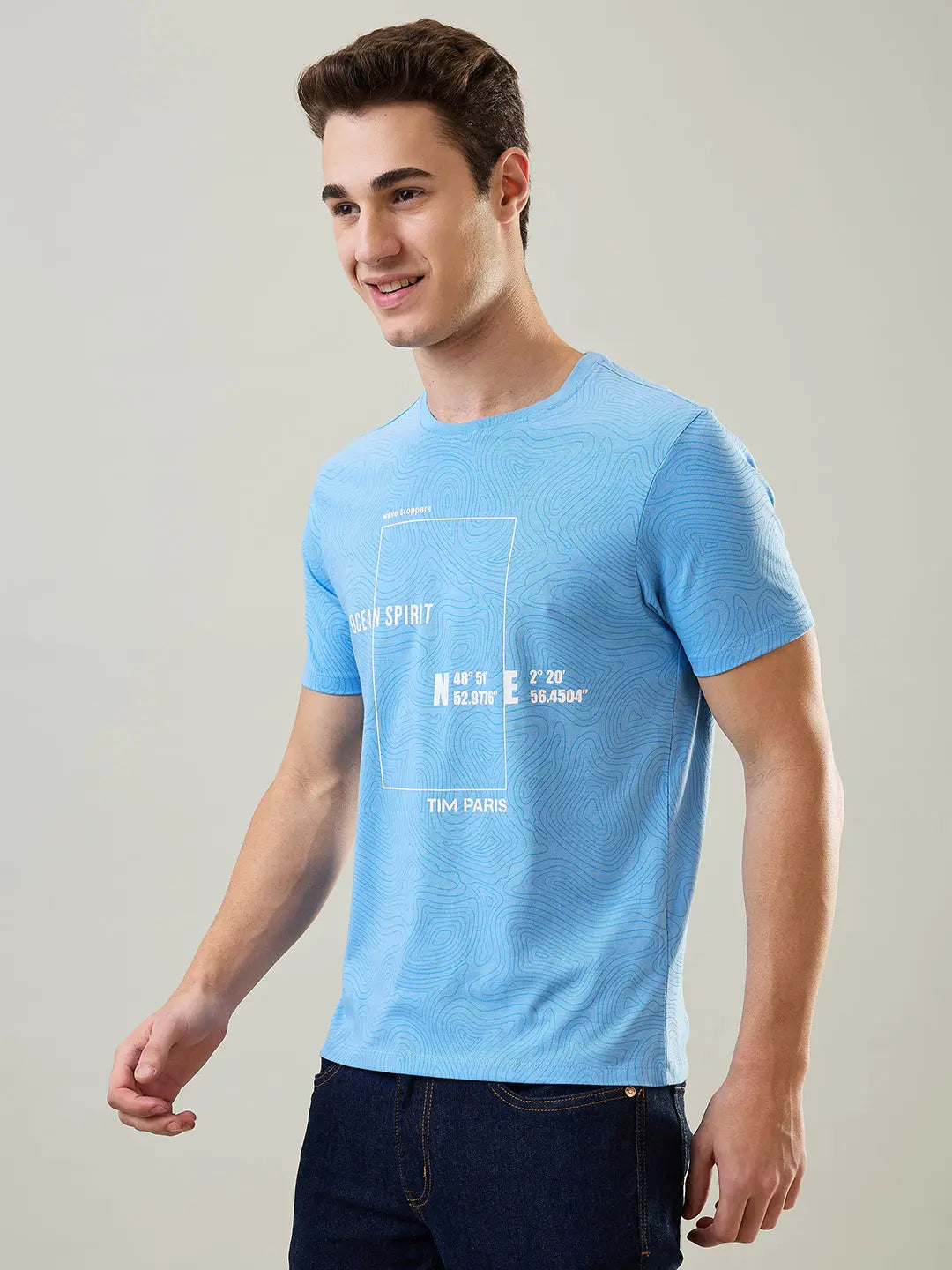 Ocean Spirit Sky Blue Printed T-Shirt Tim Paris