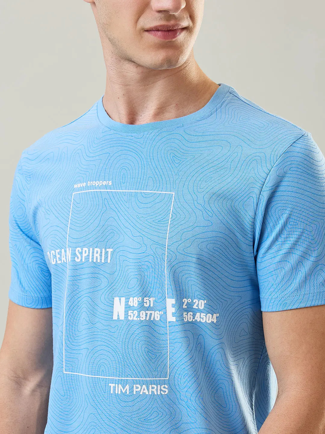 Ocean Spirit Sky Blue Printed T-Shirt Tim Paris