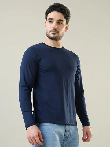 Navy Blue Solid Full Sleeve T-Shirt Tim Paris